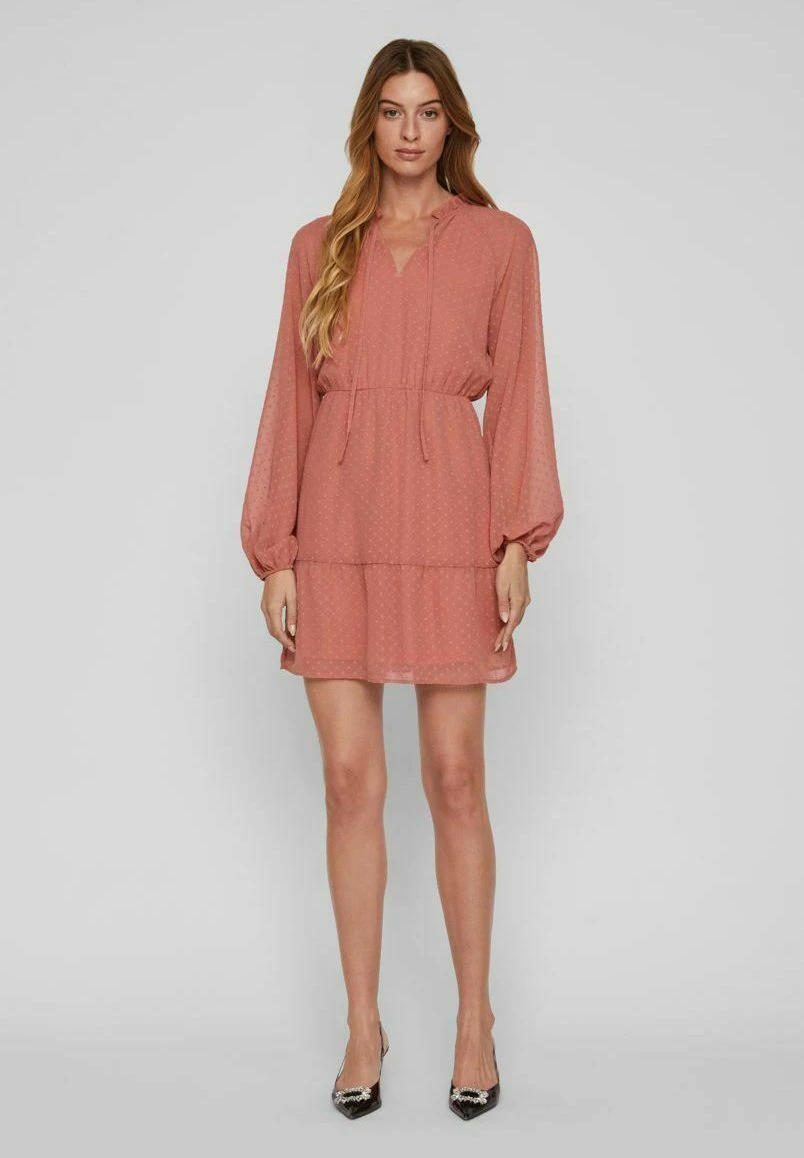 Vila Mit Langen Ärmeln Gepunktetes - Jurk - Brick Dust 4 Vila Mit Langen Ärmeln Gepunktetes - Jurk - Brick Dust - Afbeelding 2