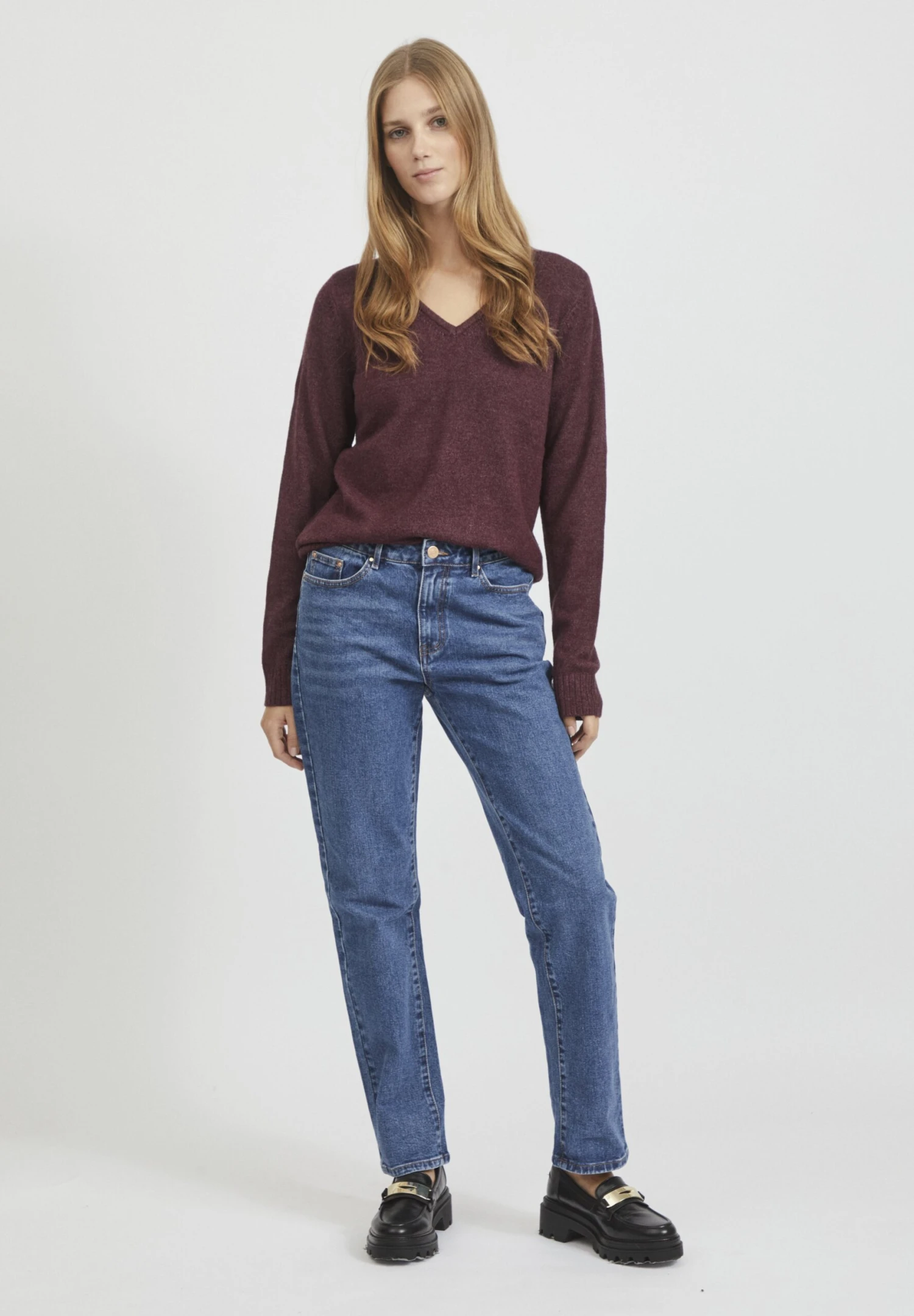 Vila Viril V-Neck L/S-Noos - Trui - Winetasting Melange 4 Vila Viril V-Neck L/S-Noos - Trui - Winetasting Melange - Afbeelding 2