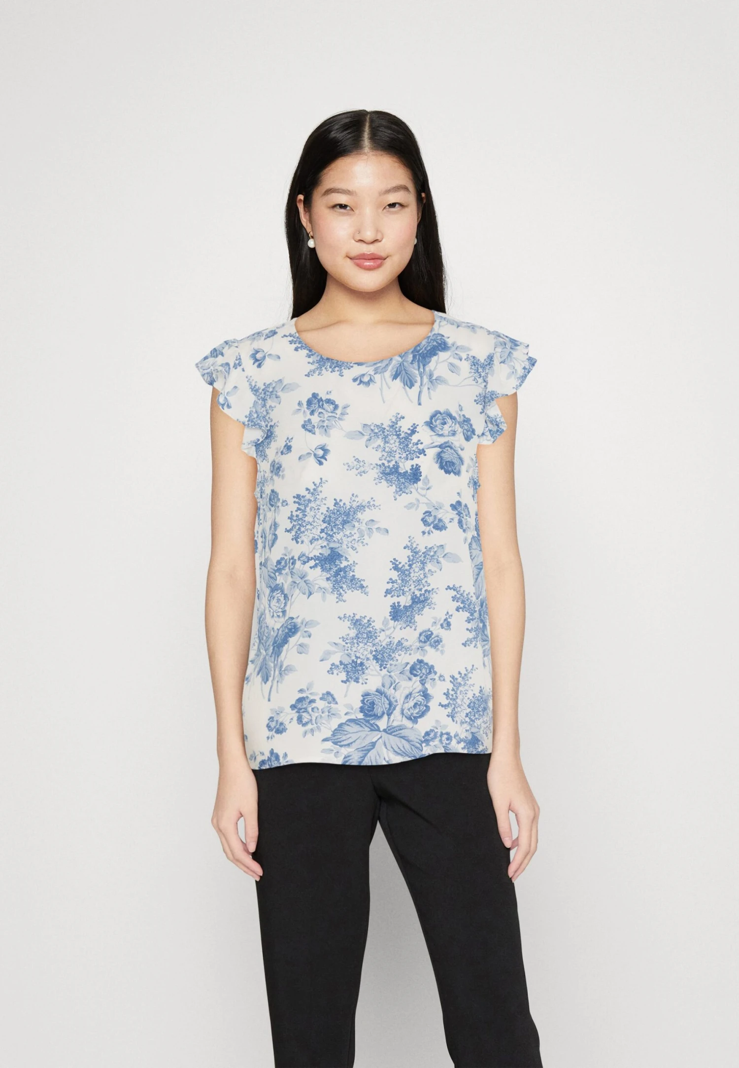 Vila Viminna O Neck Capsleeve - T-Shirt Print - Cloud Dancer/Blue 3 Vila Viminna O Neck Capsleeve - T-Shirt Print - Cloud Dancer/Blue