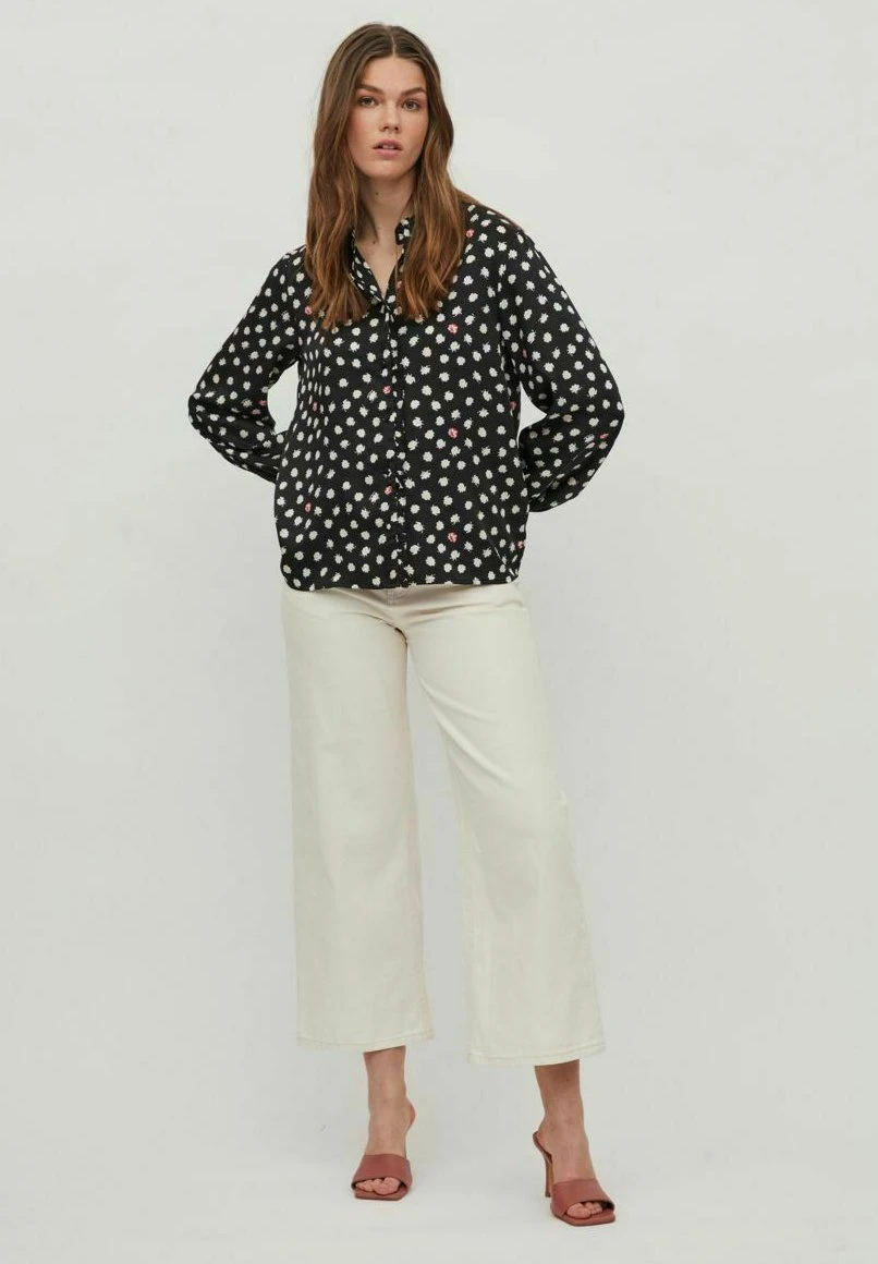 Vila Langarm High Neck - Overhemdblouse - Black/Tan 4 Vila Langarm High Neck - Overhemdblouse - Black/Tan - Afbeelding 2