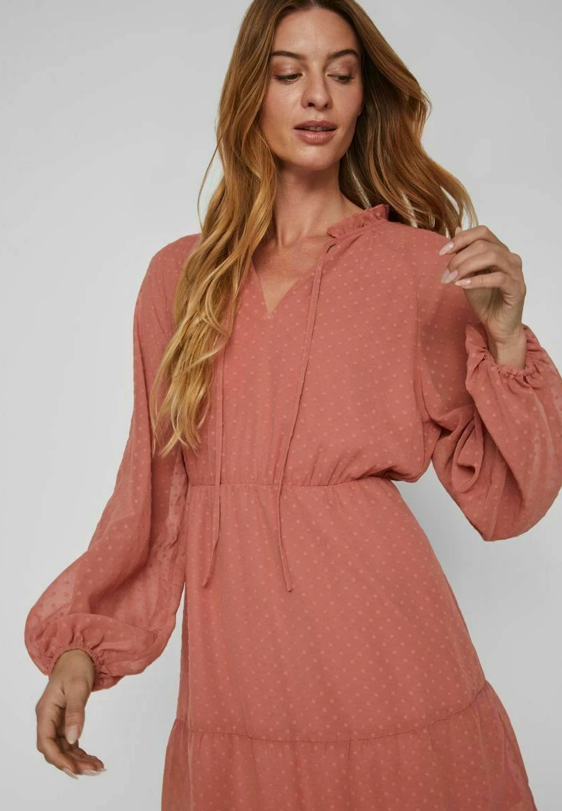 Vila Mit Langen Ärmeln Gepunktetes - Jurk - Brick Dust 6 Vila Mit Langen Ärmeln Gepunktetes - Jurk - Brick Dust - Afbeelding 4