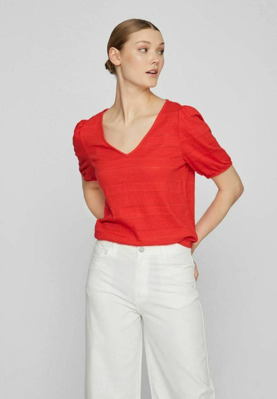 Vila Mit V-Ausschnitt Kurzärmeliges - Blouse - Flame Scarlet 3 Vila Mit V-Ausschnitt Kurzärmeliges - Blouse - Flame Scarlet