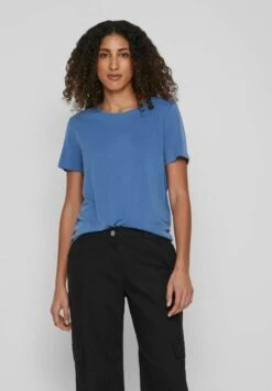 Vila Kurzärmeliges Rundhals - T-Shirt Basic - Federal Blue