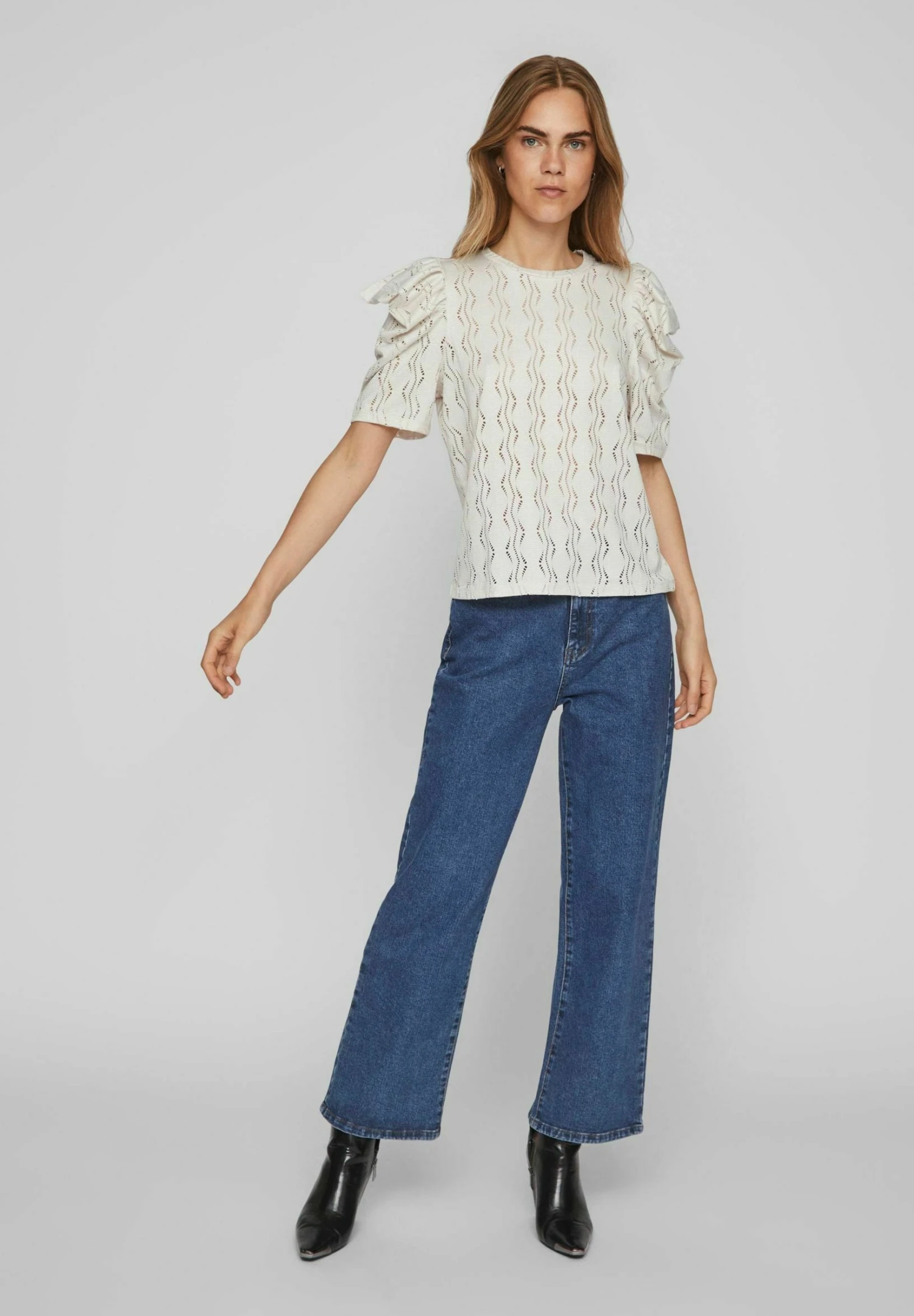 Vila Mit Kurzen Ärmeln Detailreiches - Blouse - White Sand 4 Vila Mit Kurzen Ärmeln Detailreiches - Blouse - White Sand - Afbeelding 2