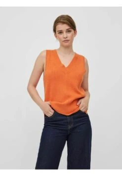 Vila Viril V-Neck- Top - Burnt Orange