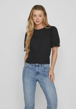 Vila Mit Kurzen Puffärmel - T-Shirt Print - Black