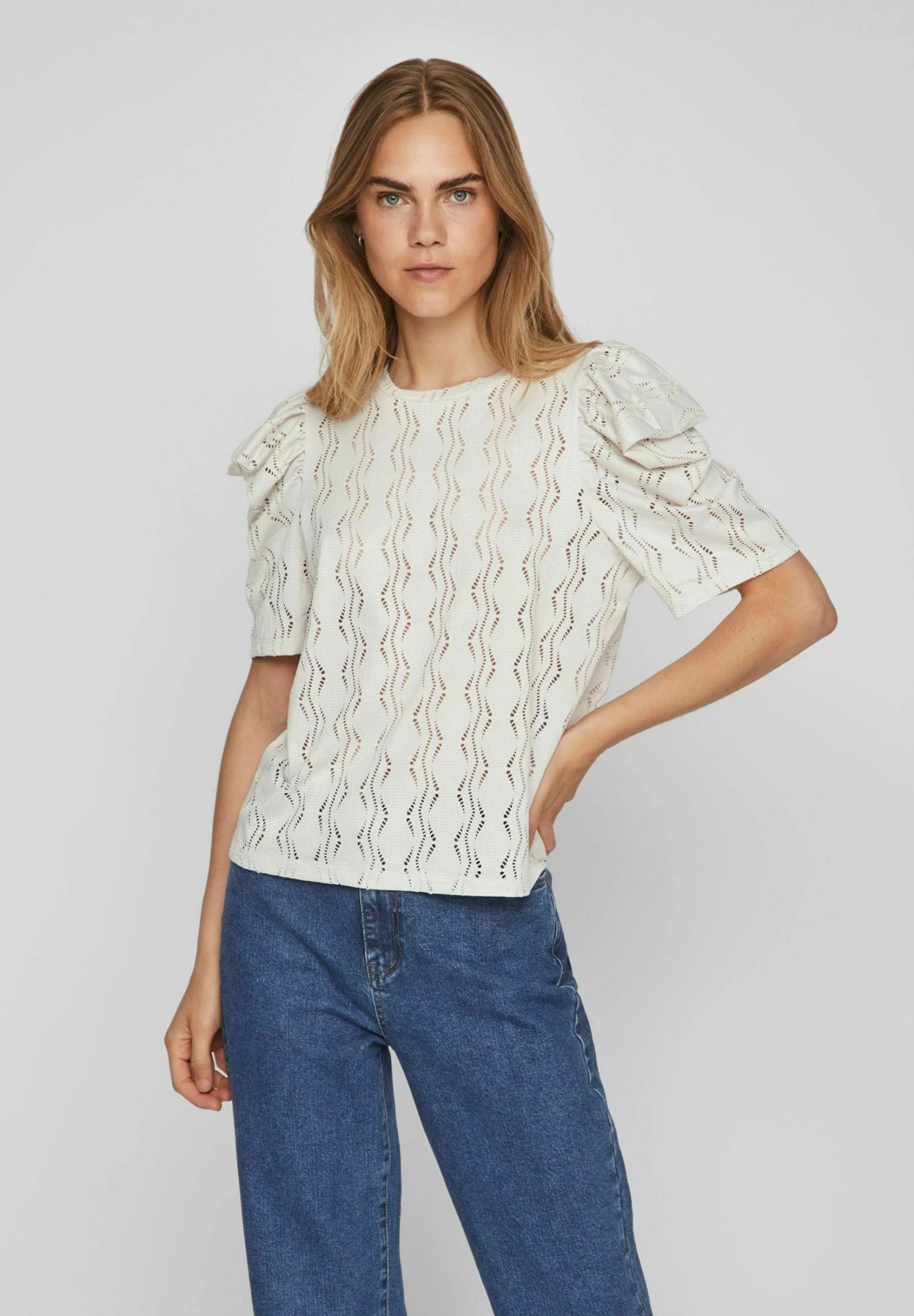 Vila Mit Kurzen Ärmeln Detailreiches - Blouse - White Sand 3 Vila Mit Kurzen Ärmeln Detailreiches - Blouse - White Sand