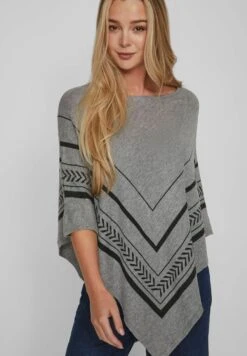 Vila Gemusterter - Poncho - Medium Grey Melange -Vila 753b6aa3e1a74c30812cdb963120b3a2