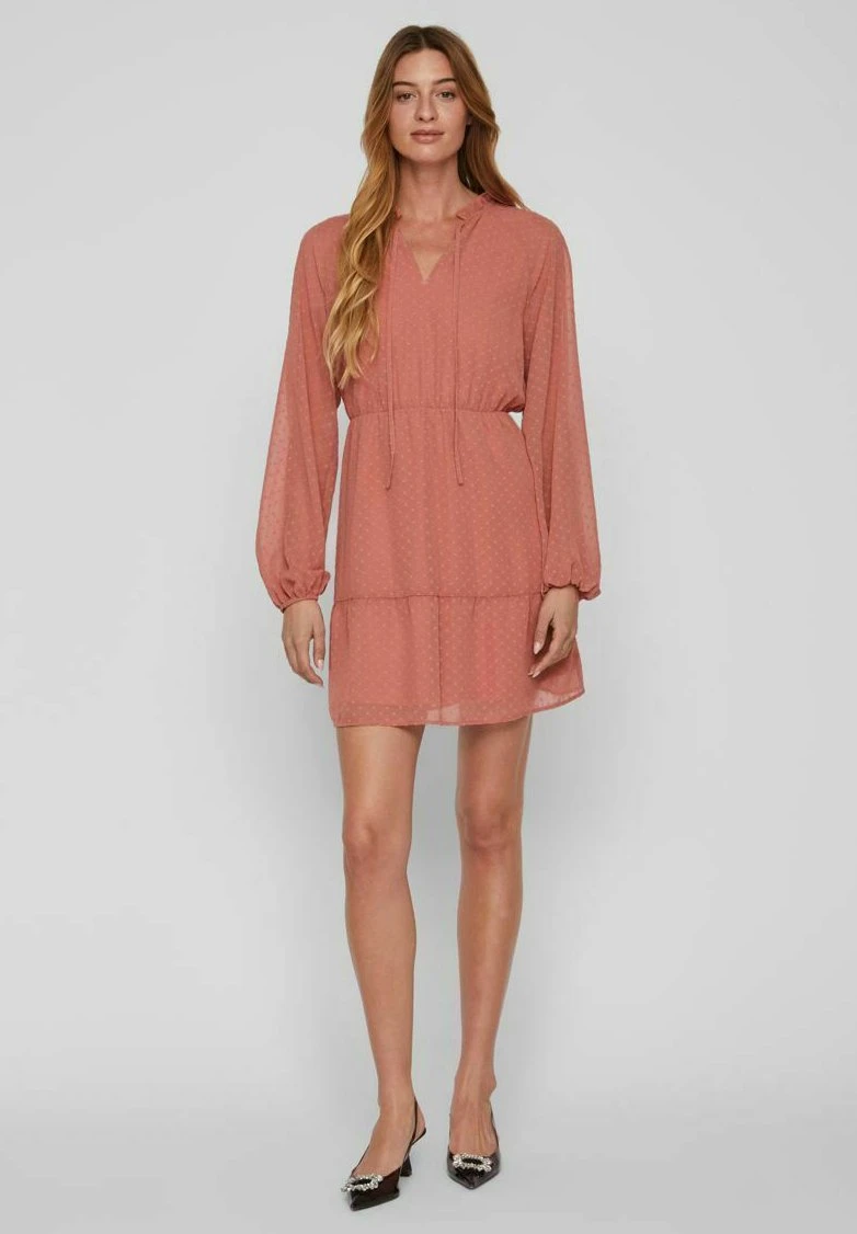 Vila Mit Langen Ärmeln Gepunktetes - Jurk - Brick Dust 3 Vila Mit Langen Ärmeln Gepunktetes - Jurk - Brick Dust