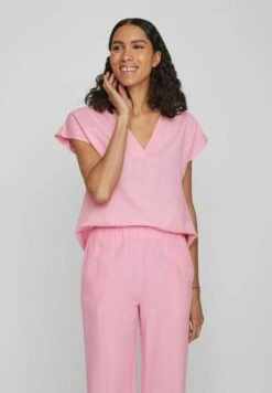 Vila Mit V-Ausschnitt Kurzärmeliges - Blouse - Begonia Pink