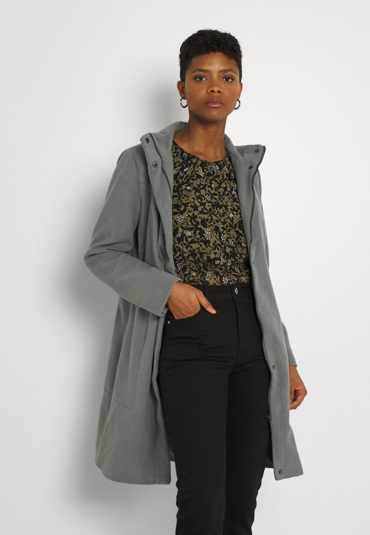 Vila Vipoku High Neck Coat - Mantel - Mottled Grey 6 Vila Vipoku High Neck Coat - Mantel - Mottled Grey - Afbeelding 4