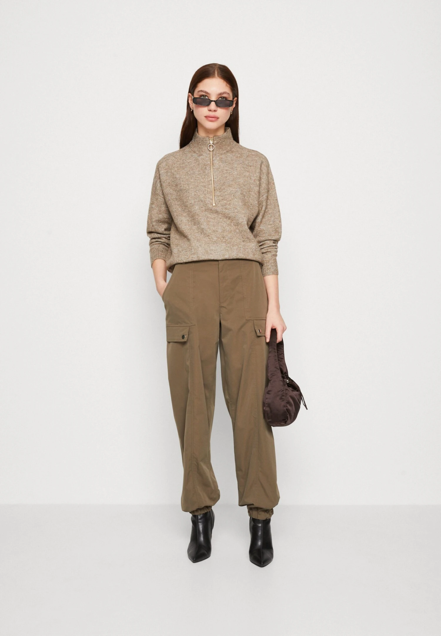 Vila Vimathilda New Zip - Trui - Walnut Melange 4 Vila Vimathilda New Zip - Trui - Walnut Melange - Afbeelding 2