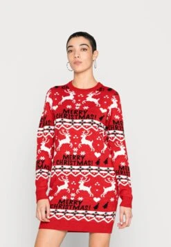 Vila Vianna Reindeer Christmas Dress - Gebreide Jurk - Mars Red