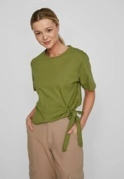 Vila Mit Kurzen Ärmeln Detailreiches - T-Shirt Print - Calliste Green