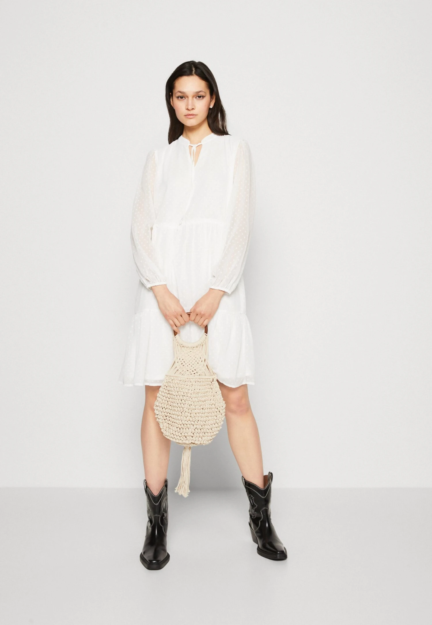 Vila Viblyra V Neck Dress - Jurk - Snow White 4 Vila Viblyra V Neck Dress - Jurk - Snow White - Afbeelding 2