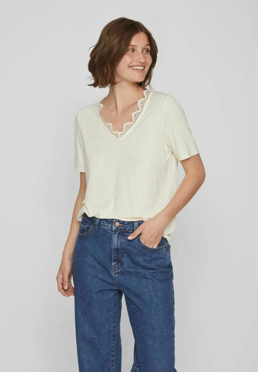 Vila Mit Kurzen Ärmeln V-Ausschnitt - T-Shirt Print - Birch 3 Vila Mit Kurzen Ärmeln V-Ausschnitt - T-Shirt Print - Birch