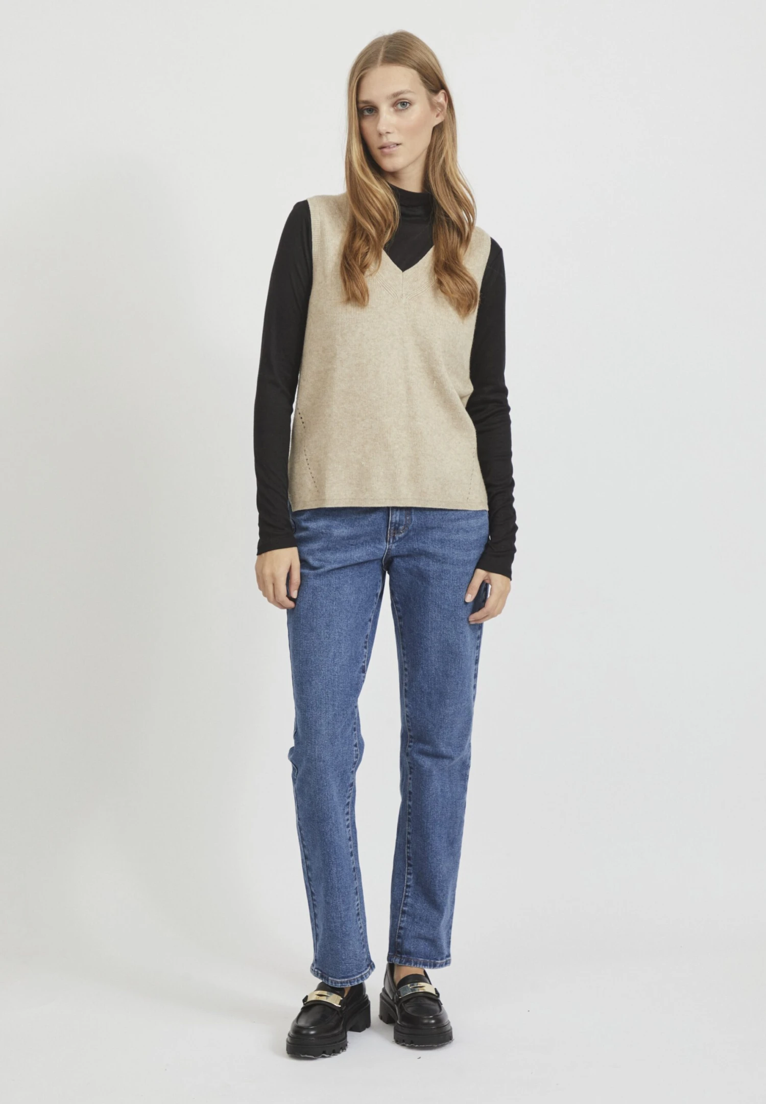 Vila Viril V-Neck- Top - Natural Melange 4 Vila Viril V-Neck- Top - Natural Melange - Afbeelding 2