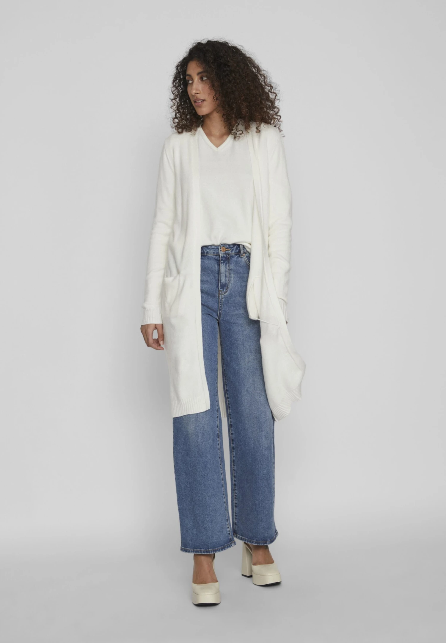 Vila Viril Long Cardigan - Vest - White Alyssum 3 Vila Viril Long Cardigan - Vest - White Alyssum