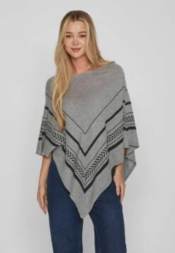 Vila Gemusterter - Poncho - Medium Grey Melange