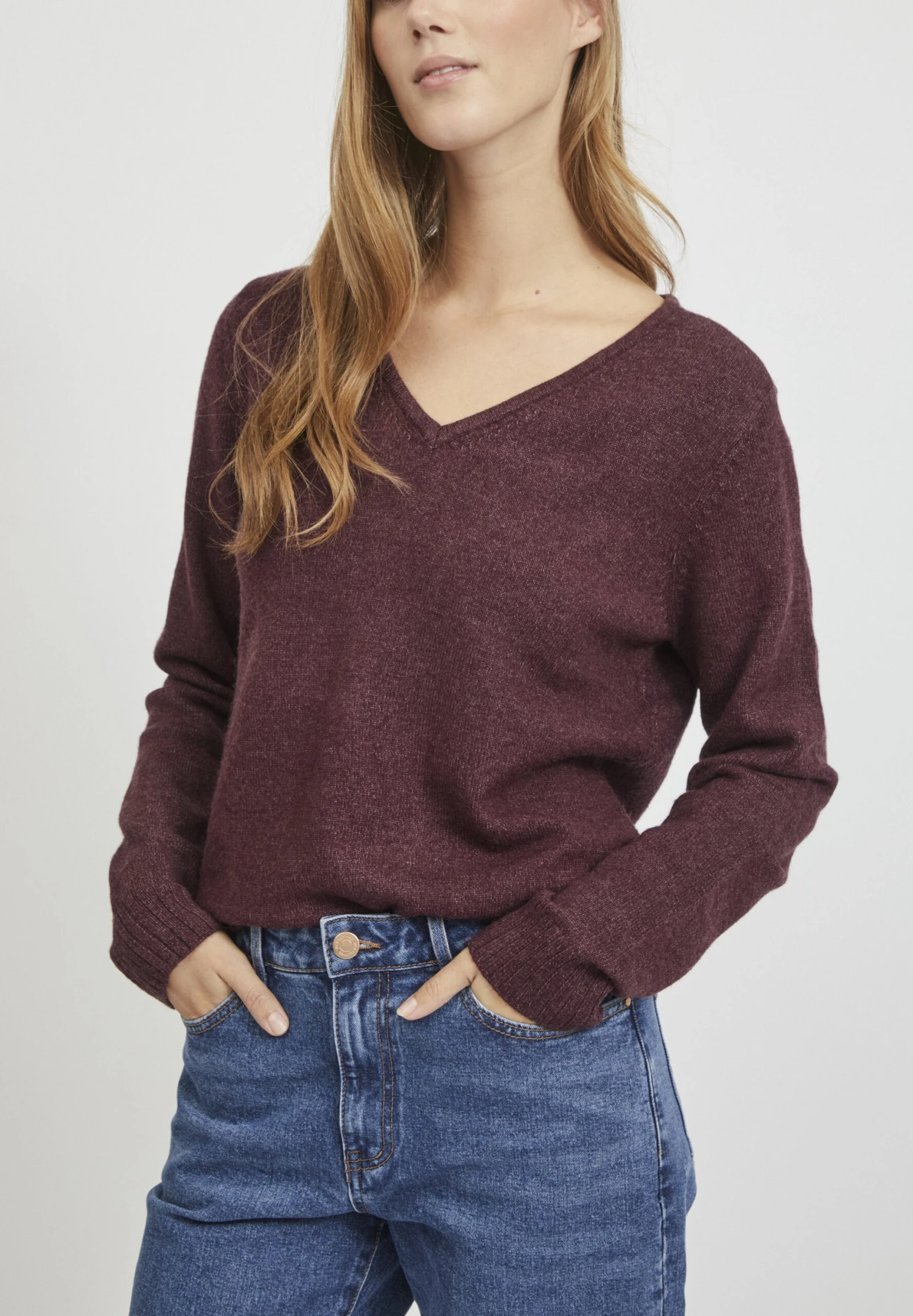 Vila Viril V-Neck L/S-Noos - Trui - Winetasting Melange 6 Vila Viril V-Neck L/S-Noos - Trui - Winetasting Melange - Afbeelding 4