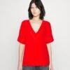 Vila Vimesa Detail V Neck - T-Shirt Print - Flame Scarlet