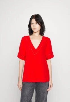 Vila Vimesa Detail V Neck - T-Shirt Print - Flame Scarlet