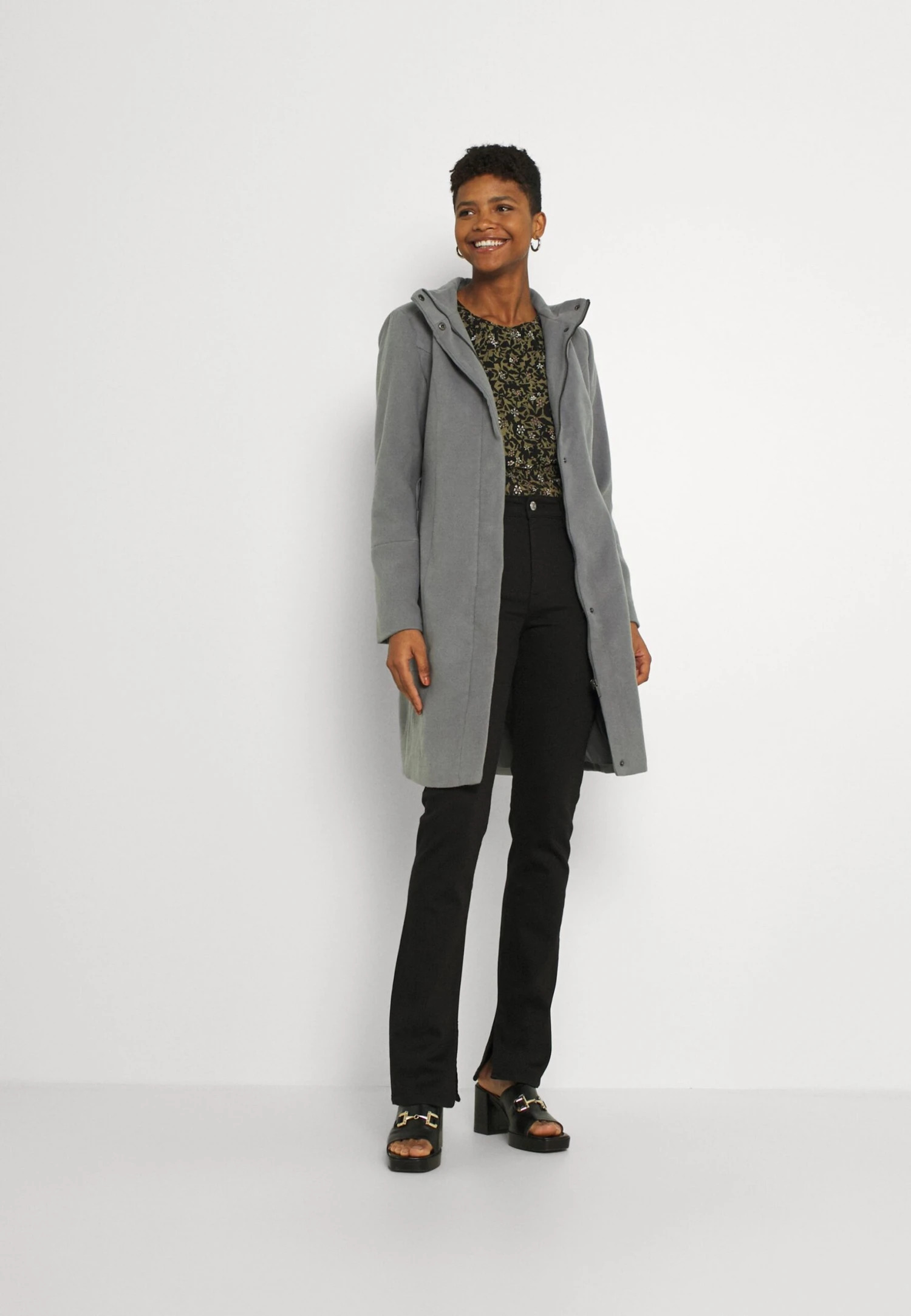 Vila Vipoku High Neck Coat - Mantel - Mottled Grey 4 Vila Vipoku High Neck Coat - Mantel - Mottled Grey - Afbeelding 2