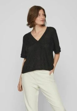 Vila Mit V-Ausschnitt Kurzärmeliges - T-Shirt Basic - Black