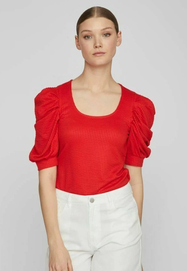 Vila Mit Kurzen Ärmeln Detailreiches - T-Shirt Print - Flame Scarlet 3 Vila Mit Kurzen Ärmeln Detailreiches - T-Shirt Print - Flame Scarlet