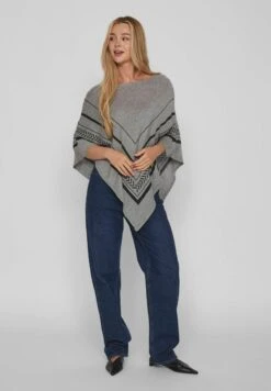 Vila Gemusterter - Poncho - Medium Grey Melange -Vila e4857834b8264d0ab2aaced4428cf9a6