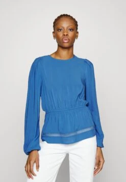 Vila Vitrine O Neck Peplum Top- Blouse - Federal Blue