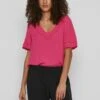Vila Mit V-Ausschnitt Kurzärmeliges - T-Shirt Basic - Pink Yarrow