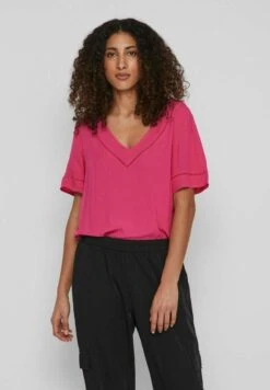 Vila Mit V-Ausschnitt Kurzärmeliges - T-Shirt Basic - Pink Yarrow