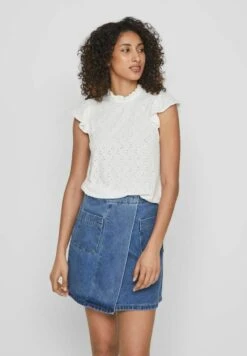 Vila Mit Angeschnittenen Ärmeln Gerüschtes - Blouse - Cloud Dancer