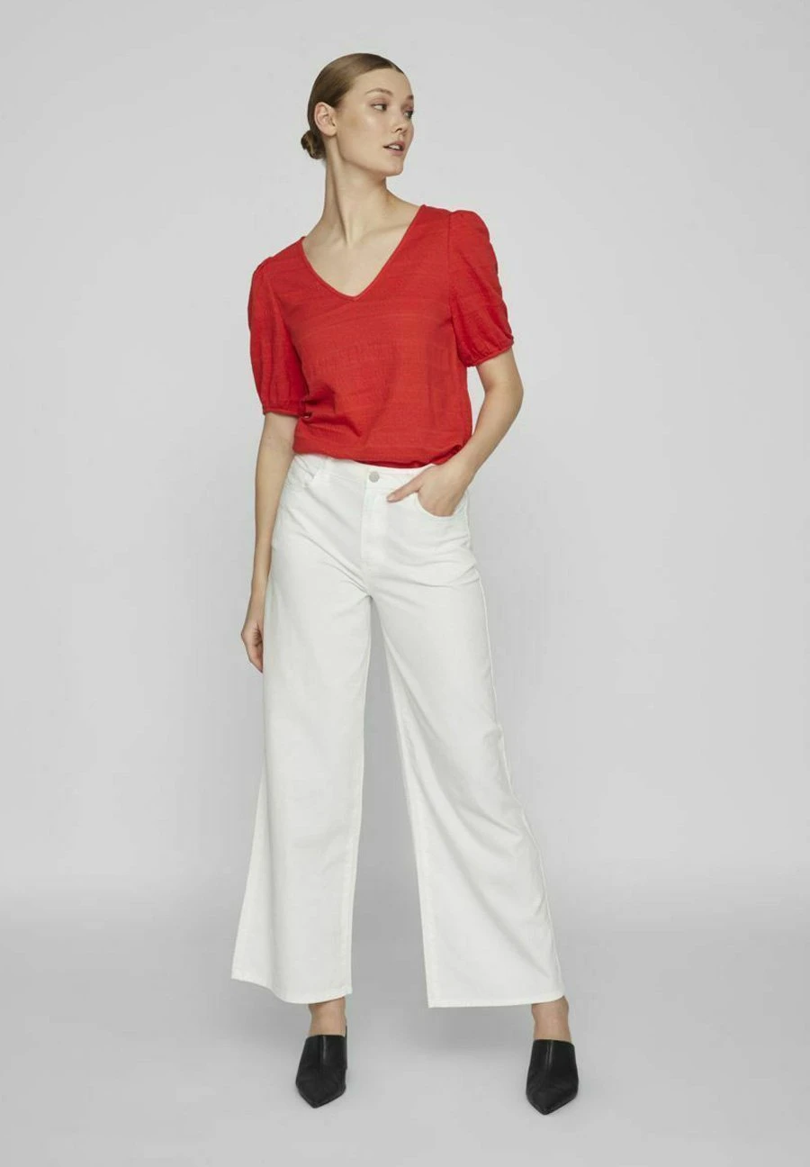 Vila Mit V-Ausschnitt Kurzärmeliges - Blouse - Flame Scarlet 4 Vila Mit V-Ausschnitt Kurzärmeliges - Blouse - Flame Scarlet - Afbeelding 2