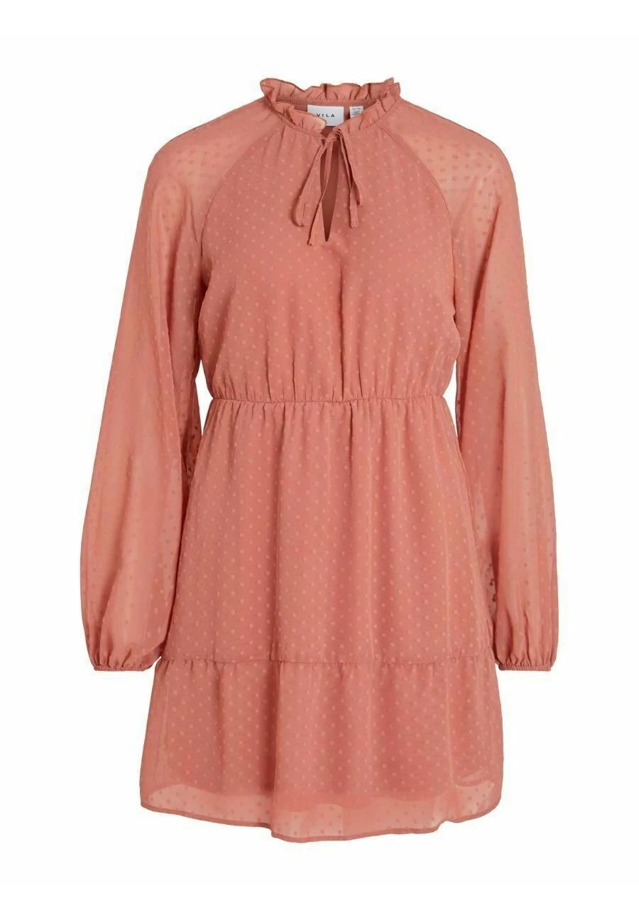 Vila Mit Langen Ärmeln Gepunktetes - Jurk - Brick Dust 7 Vila Mit Langen Ärmeln Gepunktetes - Jurk - Brick Dust - Afbeelding 5