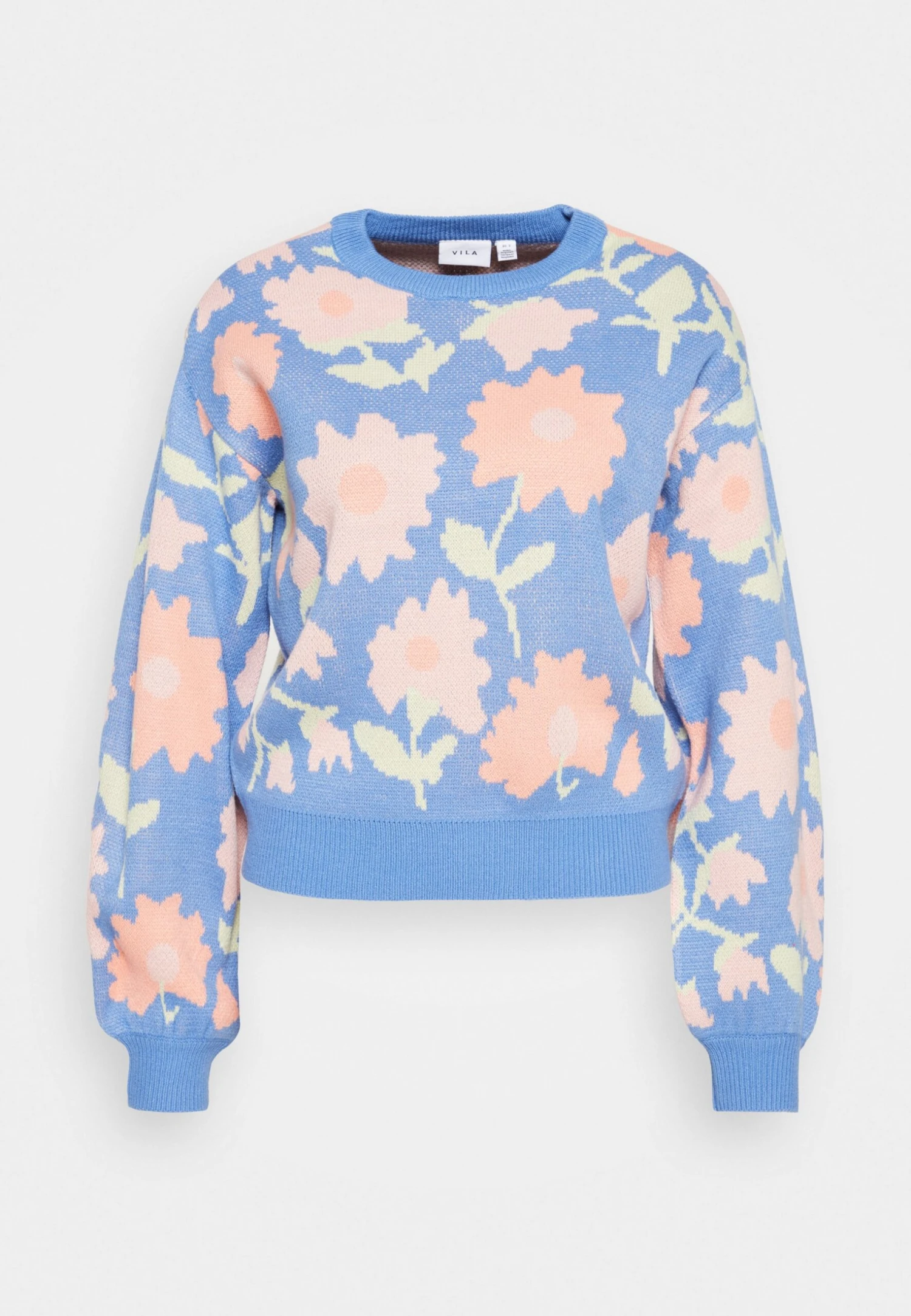 Vila Viflowi - Trui - Blue Yonderpattern:Peach Pink/Old Rose Flowers 7 Vila Viflowi - Trui - Blue Yonderpattern:Peach Pink/Old Rose Flowers - Afbeelding 5