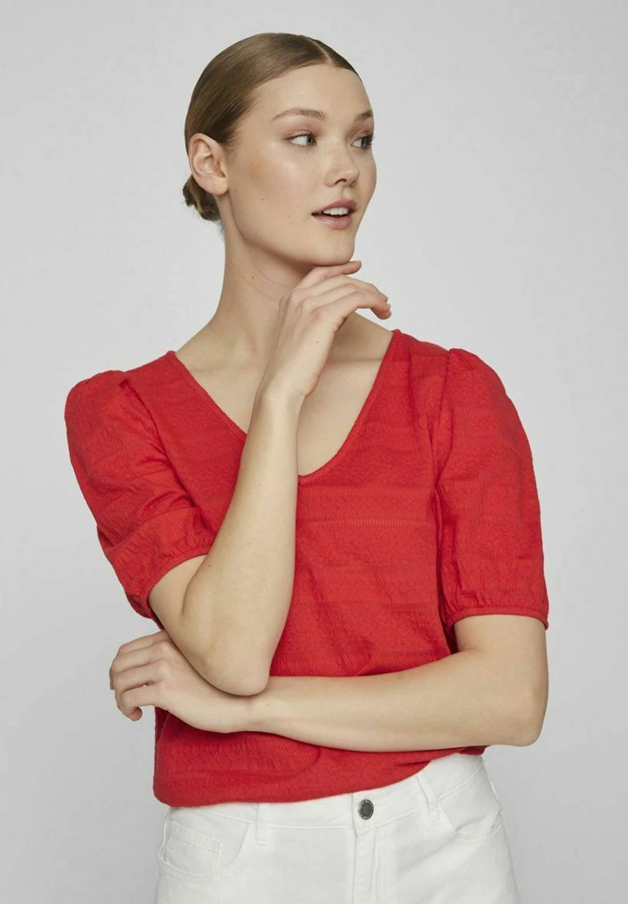Vila Mit V-Ausschnitt Kurzärmeliges - Blouse - Flame Scarlet 6 Vila Mit V-Ausschnitt Kurzärmeliges - Blouse - Flame Scarlet - Afbeelding 4